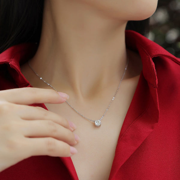 Premium D-Color Moissanite Solitaire Necklace - S925 Silver 4-Prong Setting