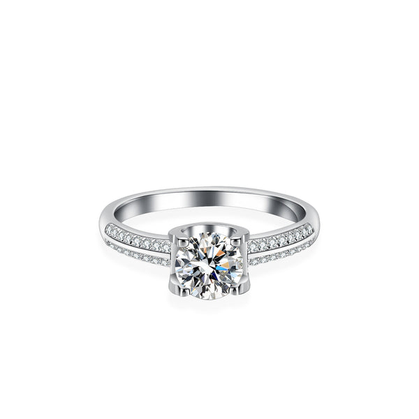 1.0ct Moissanite "Cross & Double Row" Ring - Bull Head Setting - Slimming Effect